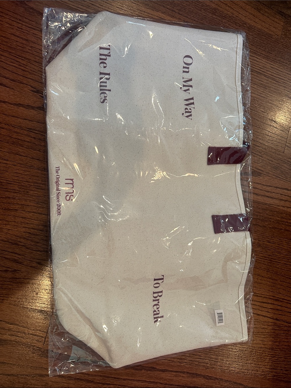 NEW RMS Beauty LARGE Cream Canvas Tote BAG with Burgundy Accent Text